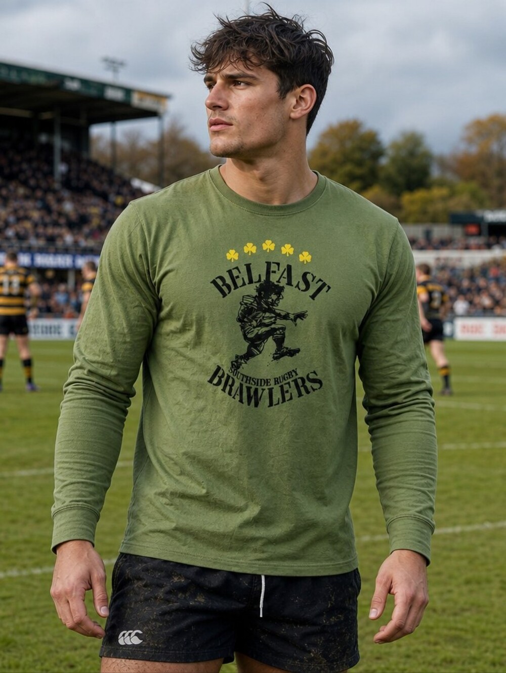 Vintage Y2K Old Navy Long Sleeve Shirt Olive Green Graphic Tee Retro Rugby Style